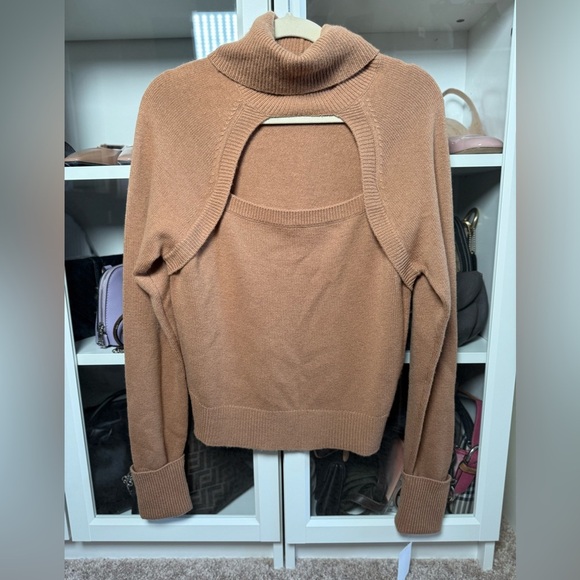 NWT PAIGE Designer Brown Camel Cherise Keyhole Turtleneck Sweater Size Medium - Picture 8 of 11